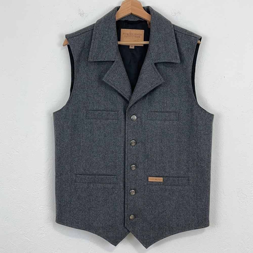 Powder River Outfitters Panhandle Men Vest Size Medium Gray Cowboy Western Ranch